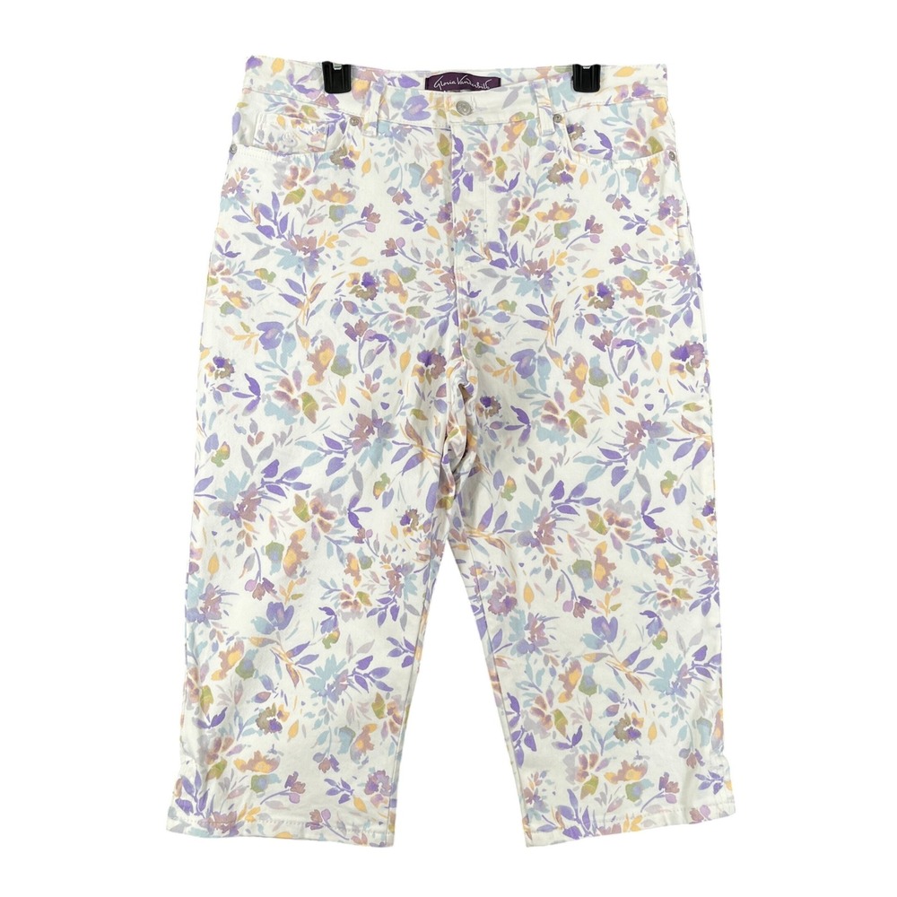 Gloria Vanderbilt Amanda Capri Pants Womens 14P White Floral Stretch Petite